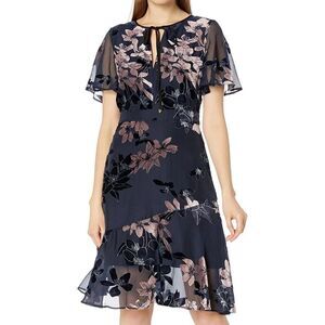 NWOT Sam Edelman Burnout Flutter Sleeves Velvet Floral Flare Sheath Hem Dress 4
